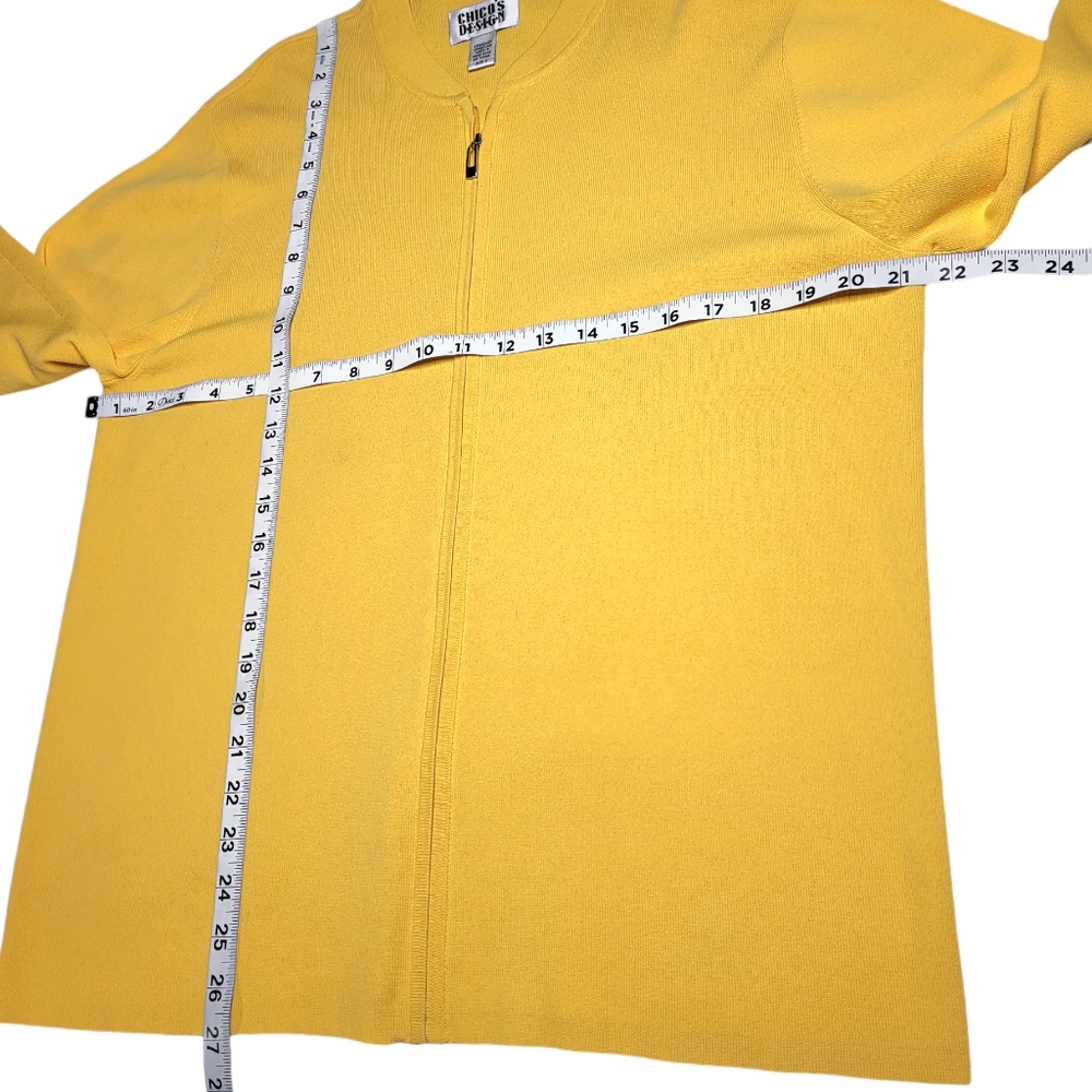 Chico's Design Women’s Cardigan Sweater Size 2 Large Yellow Knit Zip Long Sleeve - Picture 11 of 13